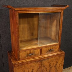 Italian vitrine art deco style display cabinet bookcase in wood 20th century