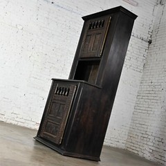 Vintage Spanish Colonial Revival Style Oak Cupboard Hutch Cabinet or Dry Bar