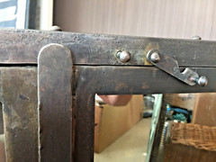 antique vintage industrial metal cabinet shelf workshop record storage iron