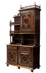 Antique Sideboard, Fine Breton Display, Spindle, Foliate, Shelves, 19th, 1800’s!