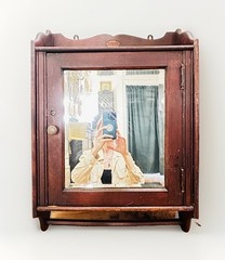 Antique Wall Mounted Wood Locking Medicine Cabinet Mirror Door Towel Rack Shelf