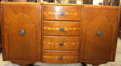 English Antique Inlaid Oak Art Deco Sideboard / Small Buffet / Bar Cabinet