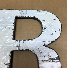 Decorative Salvaged Tin Ceiling 8″ Patchwork Shabby White Letter R Metal 616-26B