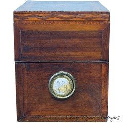 Antique Federal regency liquor box tantalus mahogany inlaid fan gilt bottles