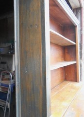 ANTIQUE 18th CENTURY OPEN TOP GREEN PAINTED PEWTER CUPBOARD