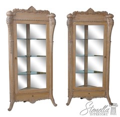 72830: Pair French Style Gold Wash Corner China Cabinets