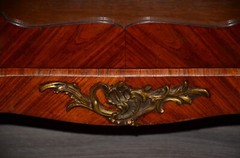 Antique French Louis XVI Marble Top Bronze Inlaid Bookcase Commode Curio Cabinet