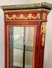Louis XV Style Vitrine Marquetry 19Century with Marble Top & Gilded Ornaments 
