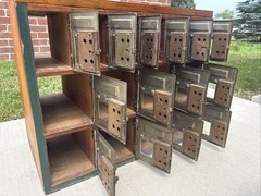 Antique Post Office Boxes Wood Cabinet Vintage United States Box 1886 Pat. Door