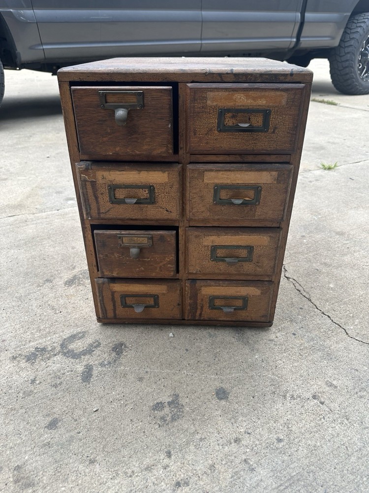 Vintage Solid Oak Library Card Index Card Drawer Organizer Original Furniture