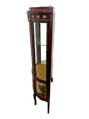 Vintage French Curio China Cabinet Vitrine Demilune Lighted locking curved glass