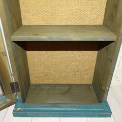 Primitive American Country Display Cupboard Cabinet Blue Paint Wall or FreeStand