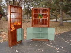 1930s – 40s Country Pine Corner Cabinet Pair, Hand Made