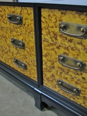 1960s Mid Century 3- Part Credenza/Chest On Base Black Faux Tortoiseshell Fronts