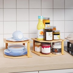 VERTORGAN Bamboo Corner Shelf,2 Tier Plate Organizer for 1 Pc, Natural