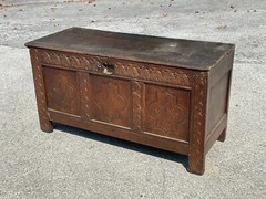 antique pilgrim period 17th c carved oak coffer primitive blanket chest