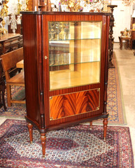 Antique French Louis XVI Flamed Mahogany Display Cabinet Glass Door