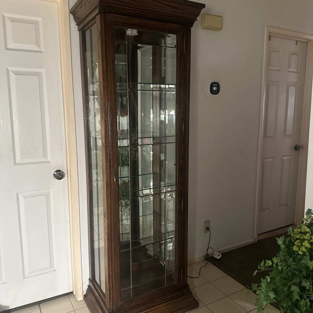 Vintage Real Authentic Wood Cabinet With Sturdy Glass Shelves