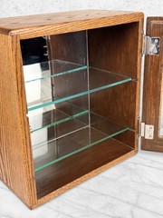 Antique Traditional Oak Doctor’s Apothecary Glass Front Cabinet