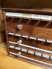 Antique Apothecary Cabinet Wood Multi-Drawer Glass Pulls Medical WITH LABELS