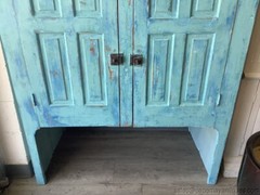 Antique Hutch Top Cabinet Pantry Painted Blue Shades Distressed Cupboard Cabinet