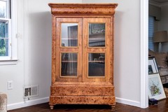 Antique French Louis Philippe Burl Wood Vitrine Cabinet