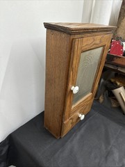 Antique Medicine Apothecary Cabinet Tiger Oak Wood Punched Tin Pineapple 🍍