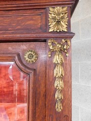 Antique Oak French Louis XVI Style Gilt Bronze Mounted Vitrine Display Cabinet