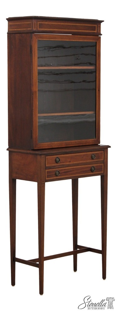 F73279: Antique Edwardian 2 Drawer Inlaid Mahogany Curio Cabinet (1 of 2)
