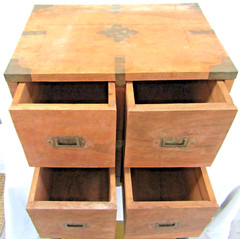 Antique Japanese Four Drawer Heavy Wooden Cabinet with Metal Detail