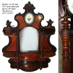 HUGE 35″ Antique French Napoleon III Wall Shelf, Kingwood & Ormolu, Sevres Plaq