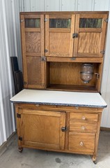 Antique Sellers Cabinet Hutch with Flour Sifter and Stained Glass Doors