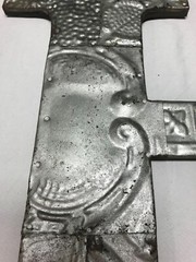 Decorative Salvaged Tin Ceiling 16″ Patchwork Silver Metal Letter H Old 1627-23B