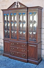 Vintage Old Ethan Allen Birch Wooden Curio Cabinet Hutch Breakfront Bubble Glass