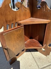 Vintage Wood Hanging Corner Storage Cabinets – Mirror Doors – L & R
