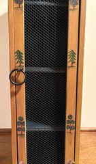 Vintage Rustic Wooden Cabinet Hand Painted with Chicken Wire Mesh Door 25.75″