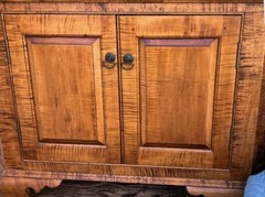 D. R. Dimes tiger maple corner cupboard with very pronounced allover tiger grain