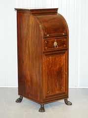 PAIR OF ANTIQUE REGENCY FLAMED MAHOGANY & GILT BRONZE DRINKS CABINET PEDESTALS
