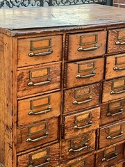 Large solid wood, antique multi drawer card catalog cabinet