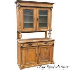 antique French country step back pine cupboard cabinet original paint decoration