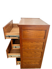 Lateral File Cabinet Tiger Oak Four Drawers Locking Bottom Paneled Sides Keys