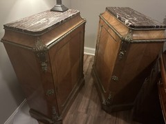 18th Century French Furniture Cabinets w/ bronze accents and natural marble top