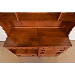 Ethan Allen American Colonial Solid Maple Breakfront Bookcase Cabinet, 1960s