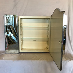 VTG 1950 Deco 26×37 Vanity Arch Top Tri-Fold Mirror Medicine Cabinet Old 649-26B