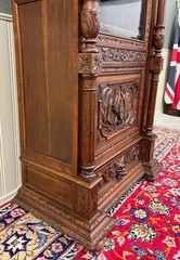 Antique French Renaissance Revival Scholars Bookcase Cabinet Carved Oak 19th C