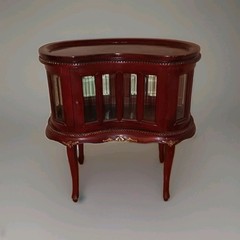 Vtg Bean Shaped Bar Liquor Curio Cabinet Table w Beveled Glass and Butler Tray