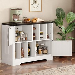 Farmhouse Wood Record Player Stand, 39″ Cabinet with Vinyl Storage & Barn Doors