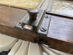 Antique Wood cabinet door Craftsman slag glass Primitive Hoosier architectural