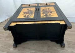 Mid Century Chinese Console Cabinet, Two Drawers Chinoiserie Hand Painted Flower