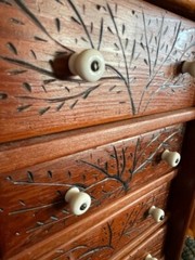 Vintage Antique Hand Made Wooden Multi Drawer Hanging Cabinet Carved Studded